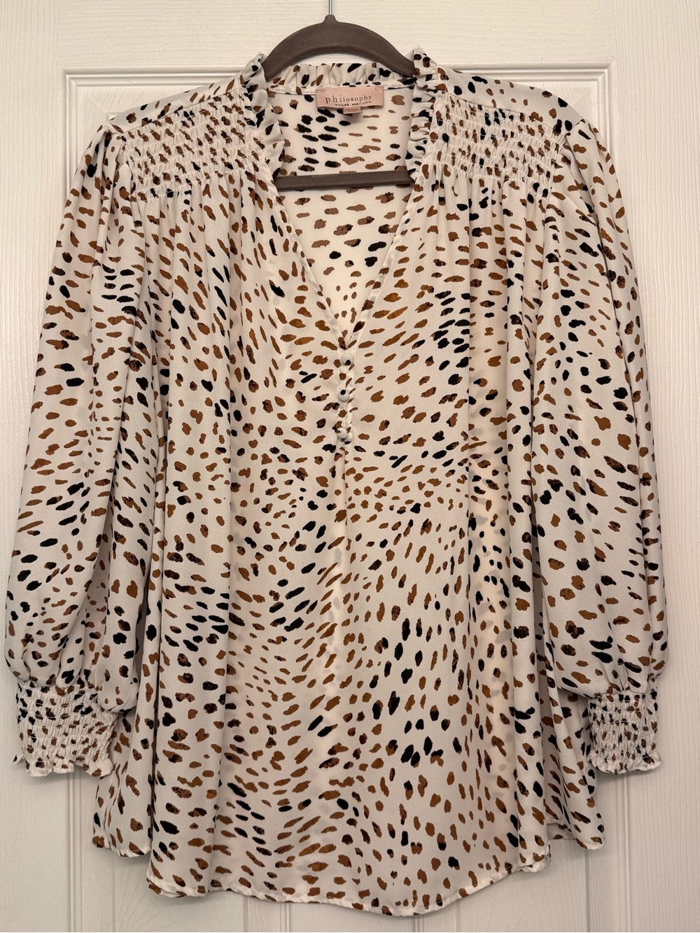 Philosophy Woman Animal Print Smocked V Neck Blouse 2X Plus